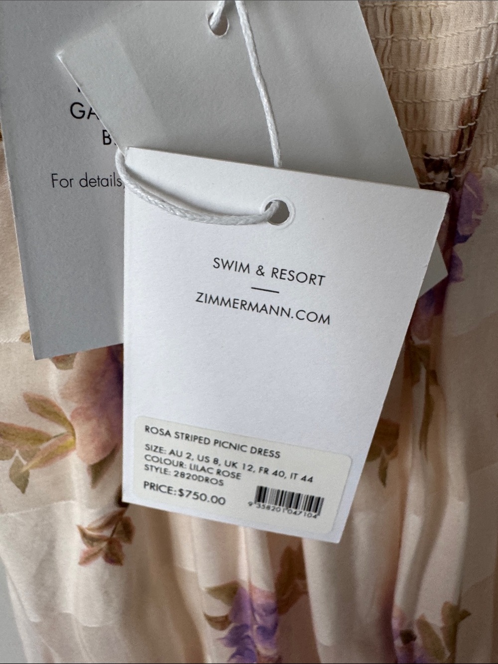 Zimmermann Cream Maxi Dress Rosa Lavender Floral striped picnic - Picture 6 of 8